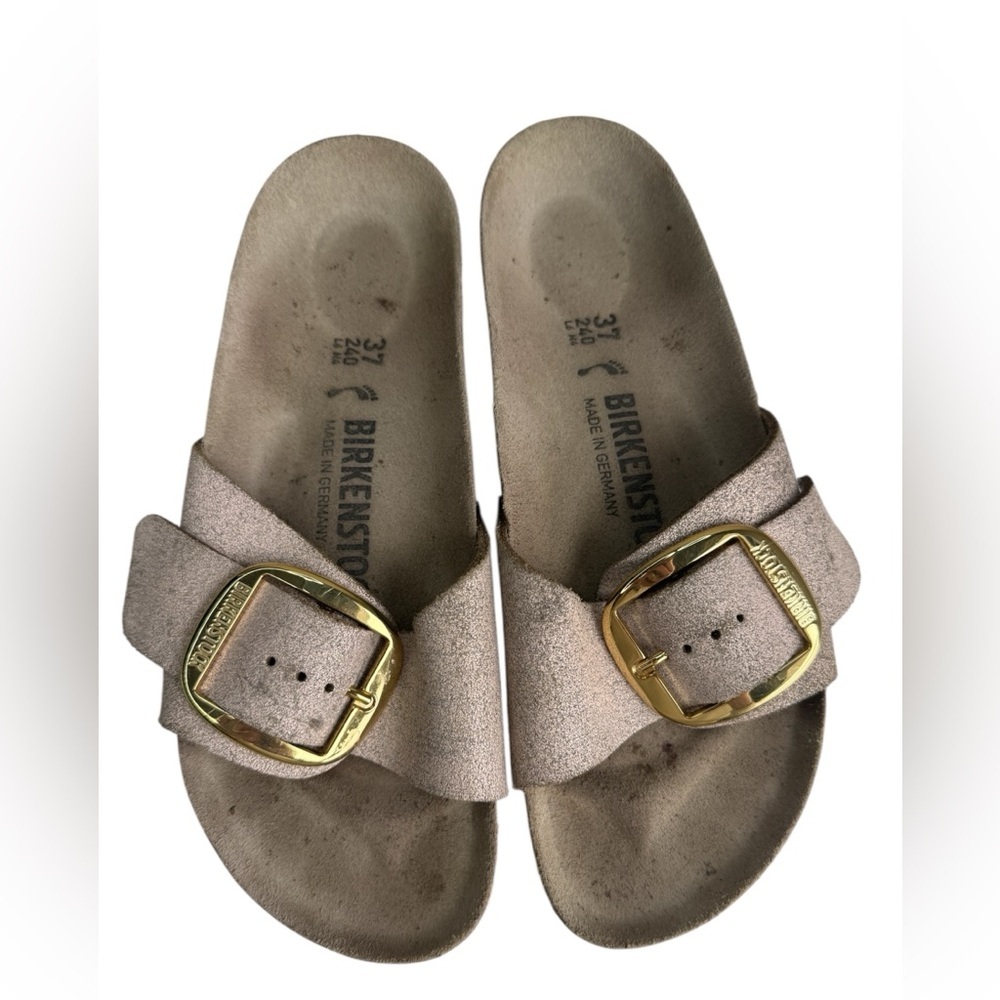 Birkenstock Big Buckle Madrid Sandals Washed Metallic Pink Sz L6 Slide Slip On